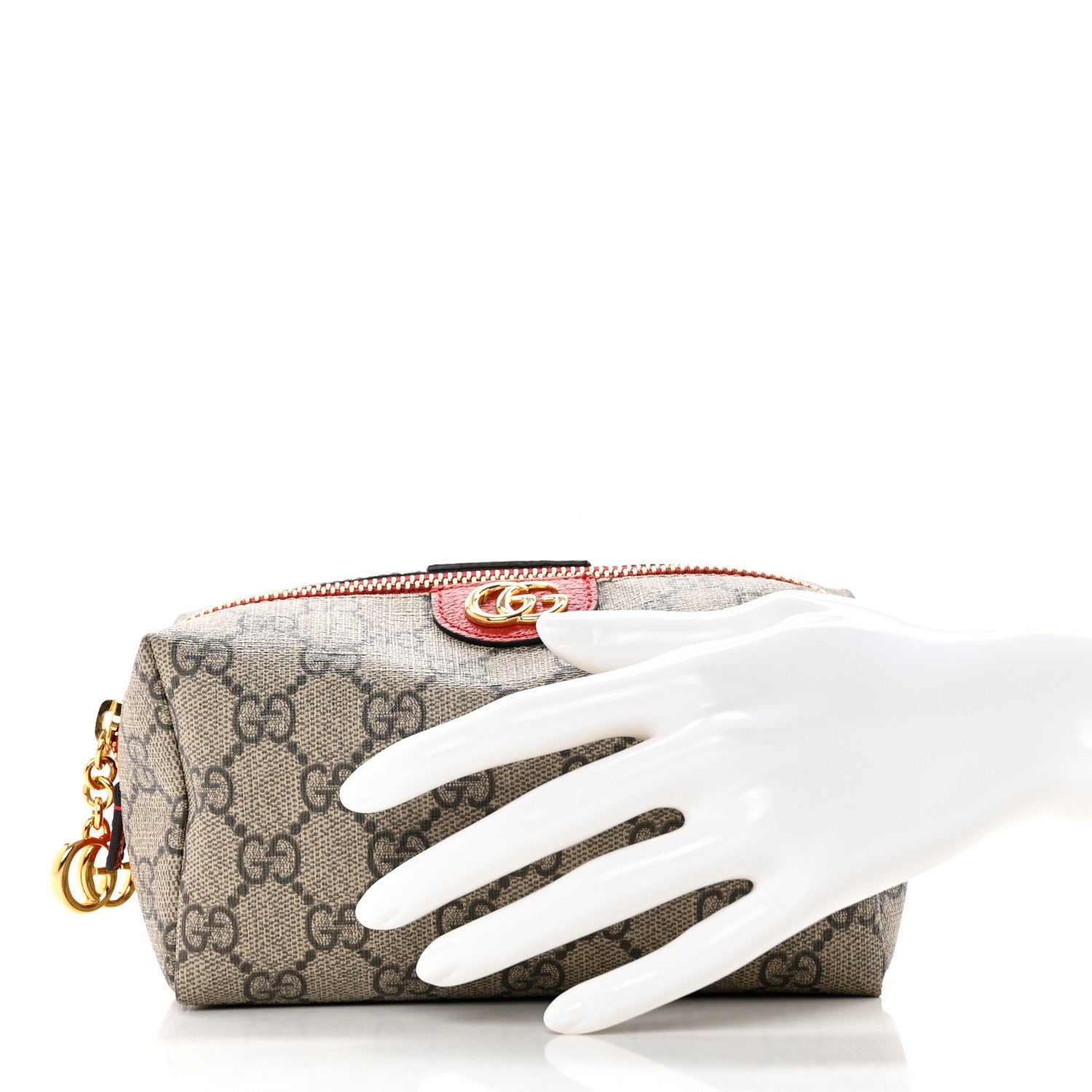 Gucci Soft GG Supreme Monogram Calfskin Medium Ophidia Cosmetic Case Beige Ebony Hibiscus Red 2 of 8