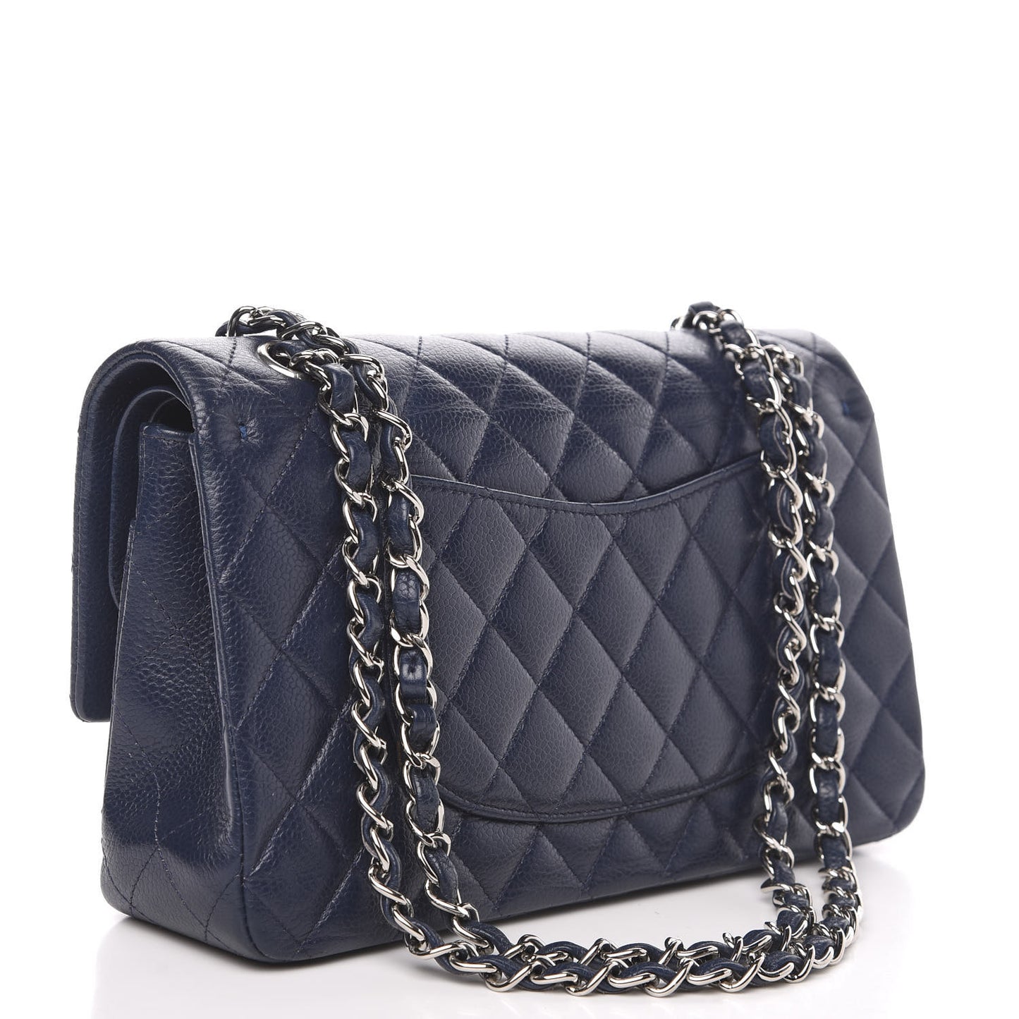 Caviar Quilted Medium Double Flap Navy