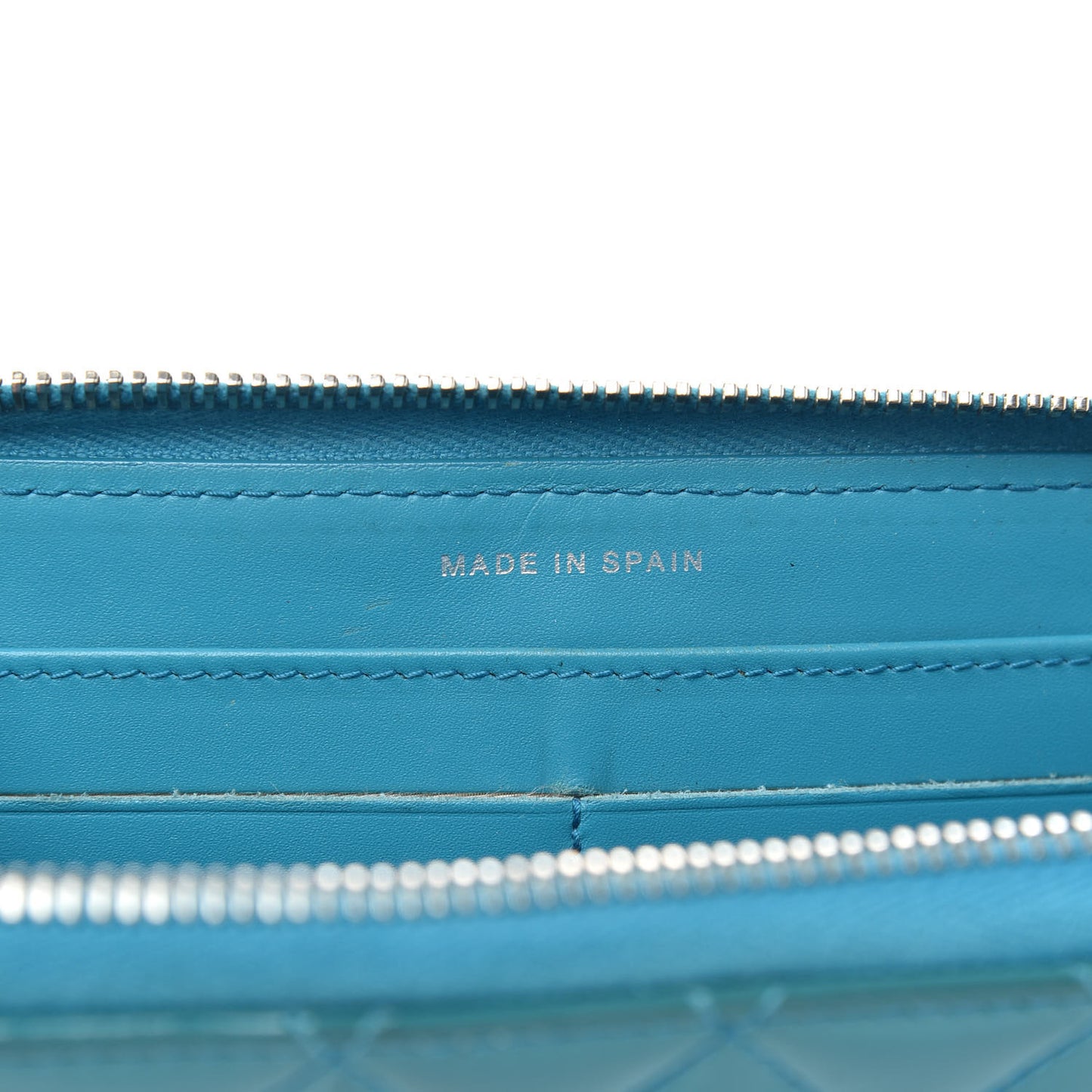 Patent Quilted Large Gusset Zip Around Wallet Blue