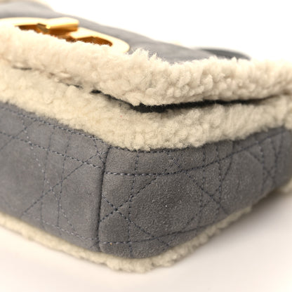 Christian Dior Shearling Sheepskin Wool Cannage Small Caro Bag Gray 8 of 8