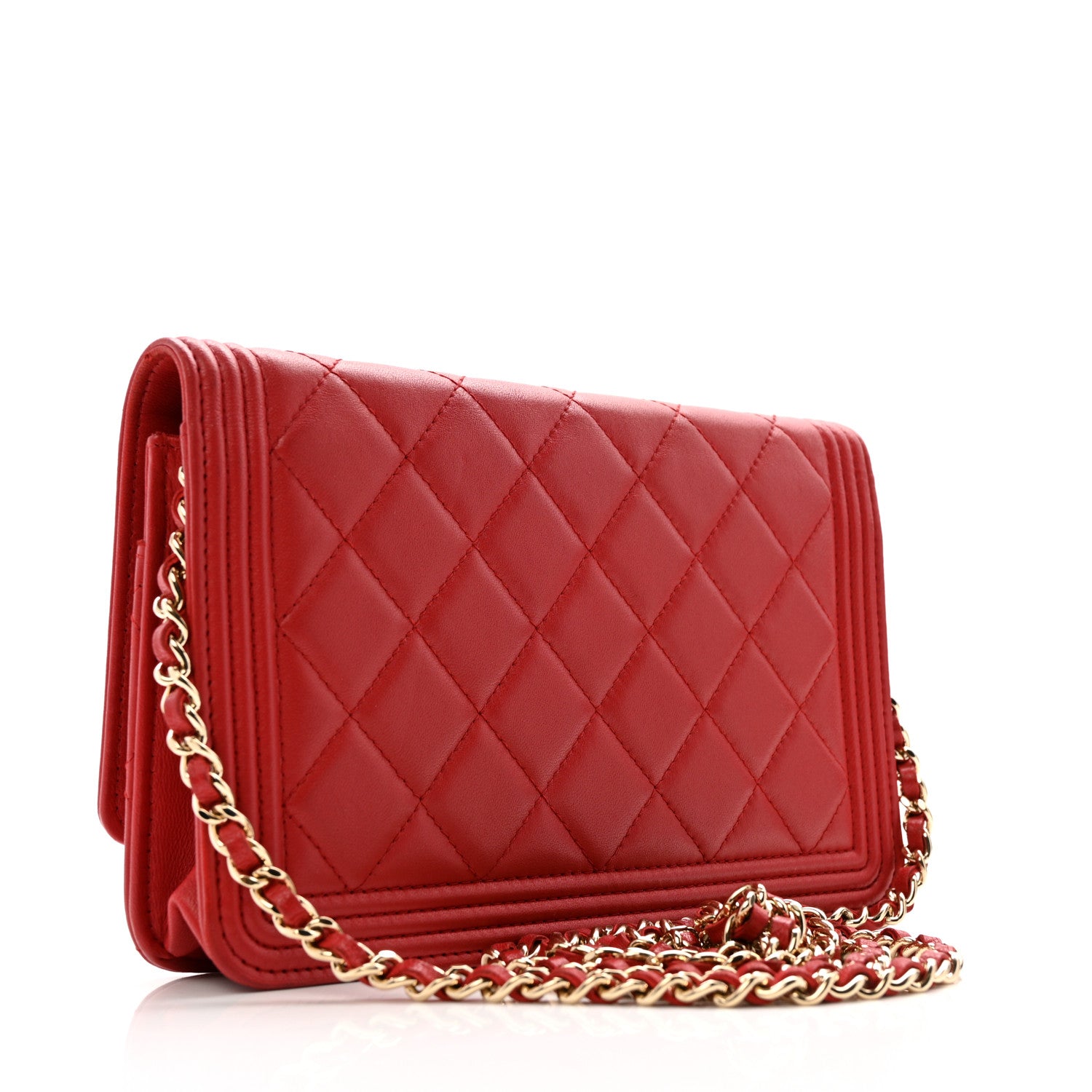Chanel Lambskin Quilted Boy Wallet On Chain WOC Red 3 of 21