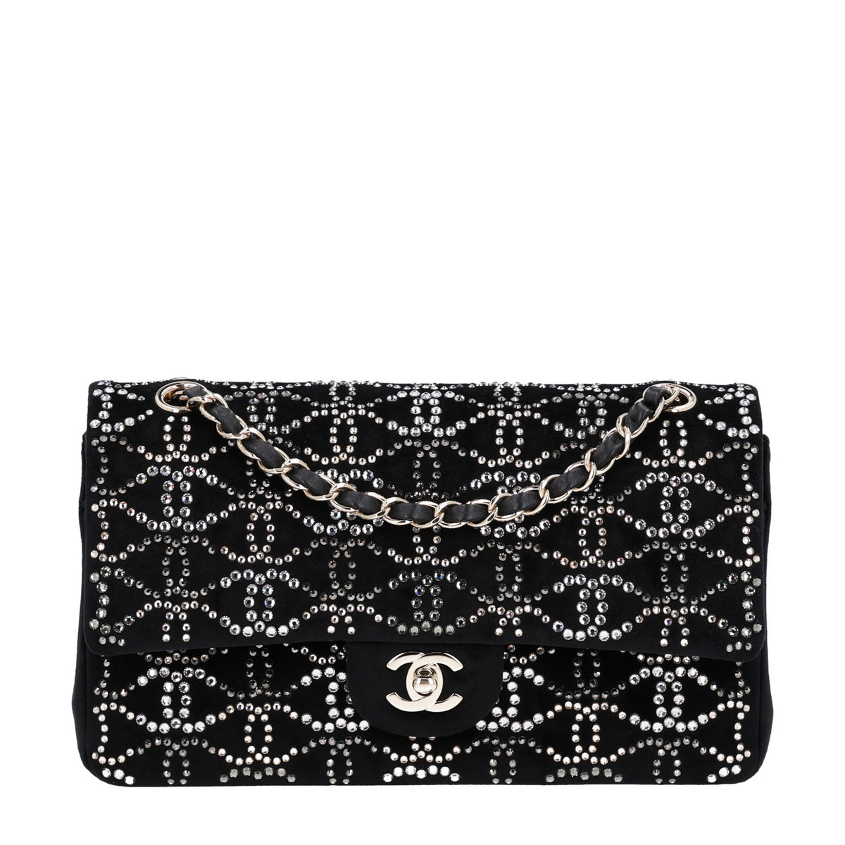 Velvet Crystal Medium Double Flap Black
