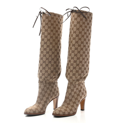 Gucci Monogram Lisa Mid Heel Boots 37 Beige Ebony 3 of 8
