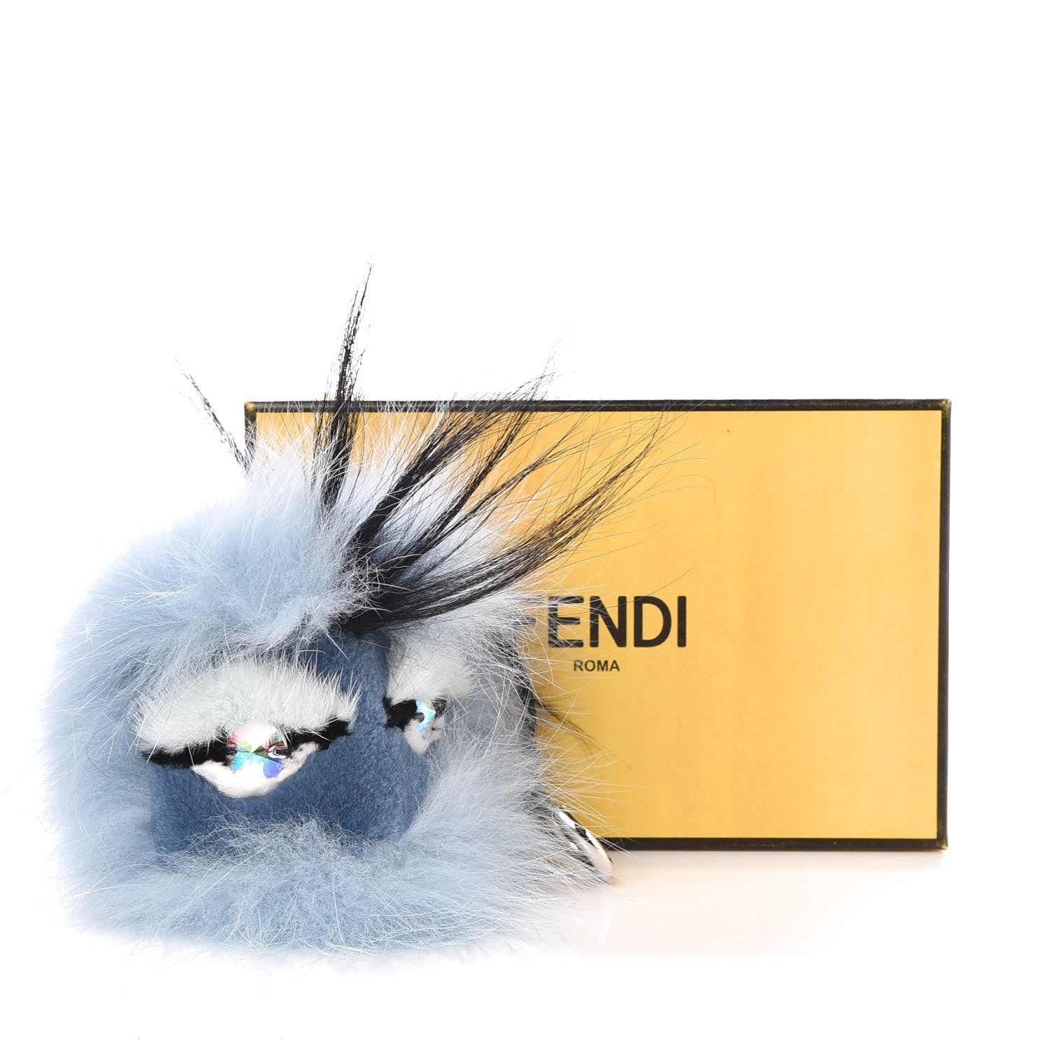 Fendi Fox Mink Rabbit Fur Maddie Monster Bag Bug Charm Light Blue 4 of 4