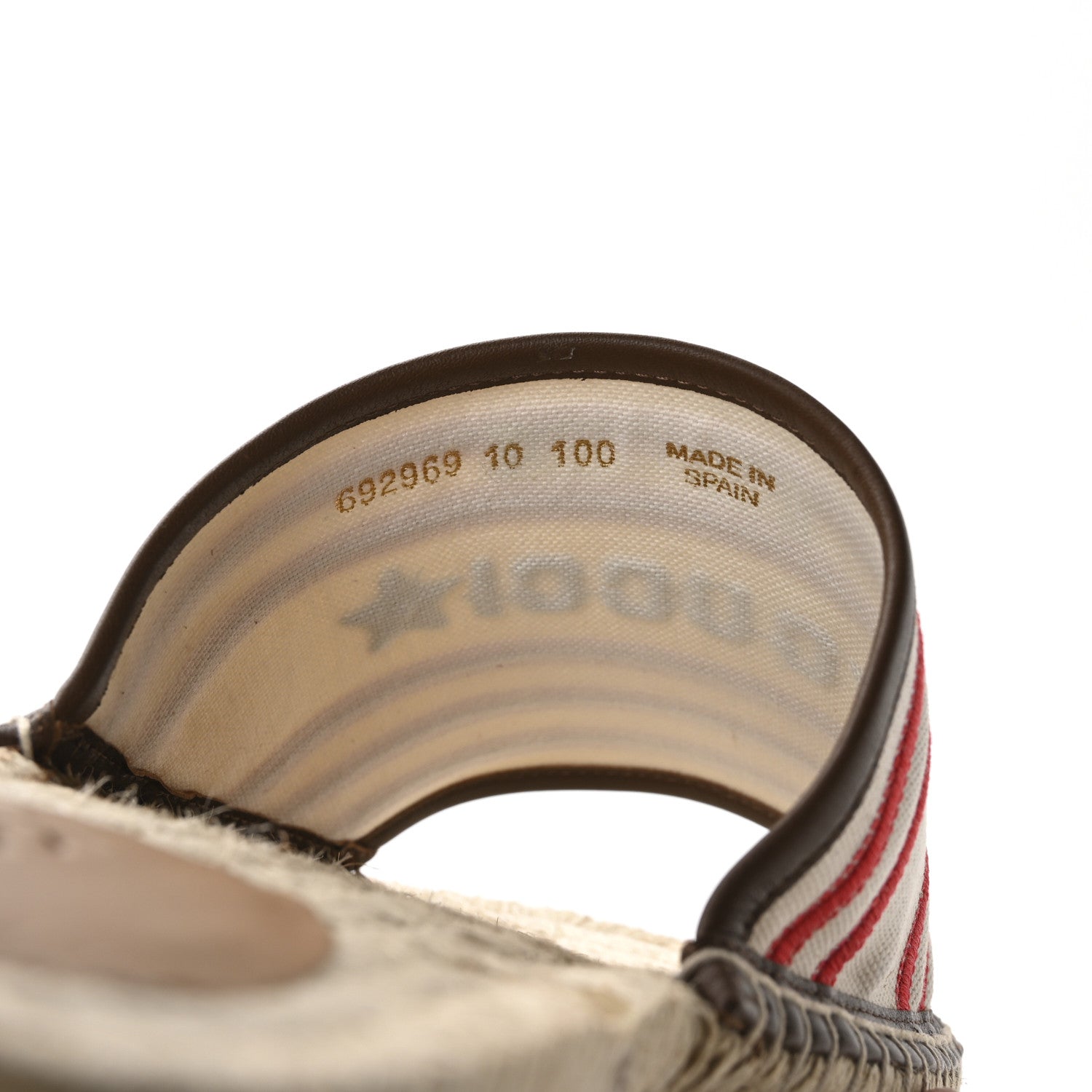 Gucci Canvas Miro Soft Calfskin Striped Mens Espadrille Flat Slide Sandals 10 Greggio Brown Sugar 8 of 9