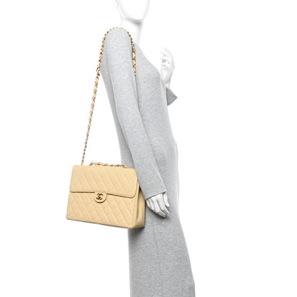 Chanel Caviar Quilted Jumbo Single Flap Beige 2 of 11