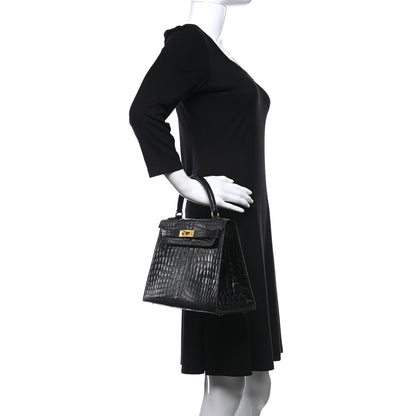 Hermes Shiny Niloticus Crocodile Kelly Sellier 28 Black 2 of 13