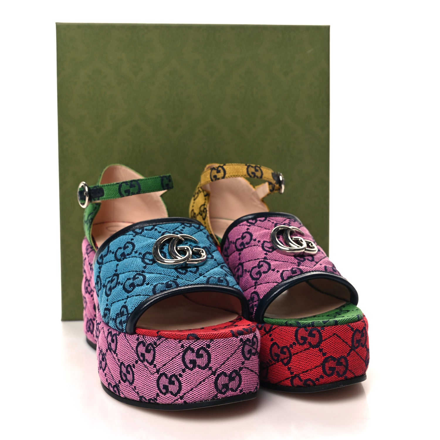 Gucci Monogram Multicolor Criss Cross Sandals 39 Light Blue Blue Pink Tabasco 9 of 9