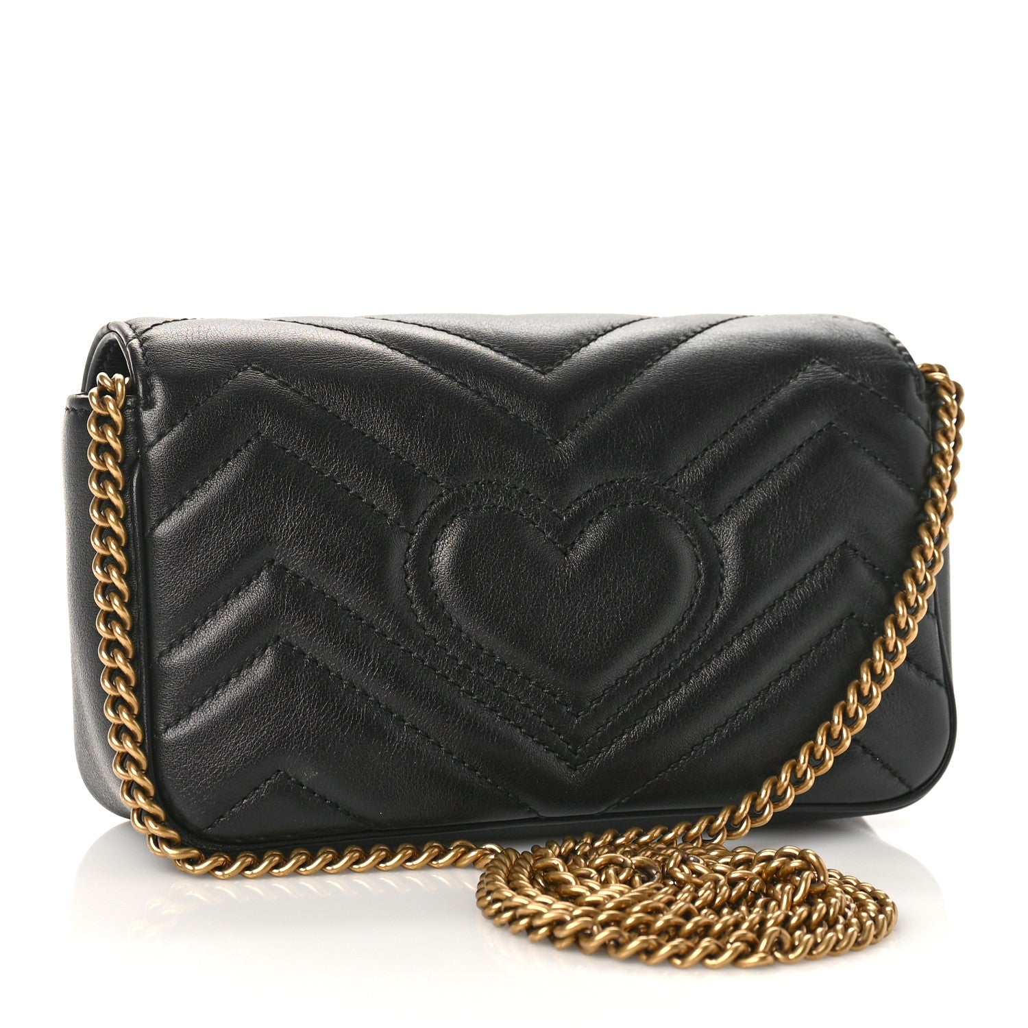 Gucci Calfskin Matelasse Super Mini GG Marmont Shoulder Bag Black 3 of 9
