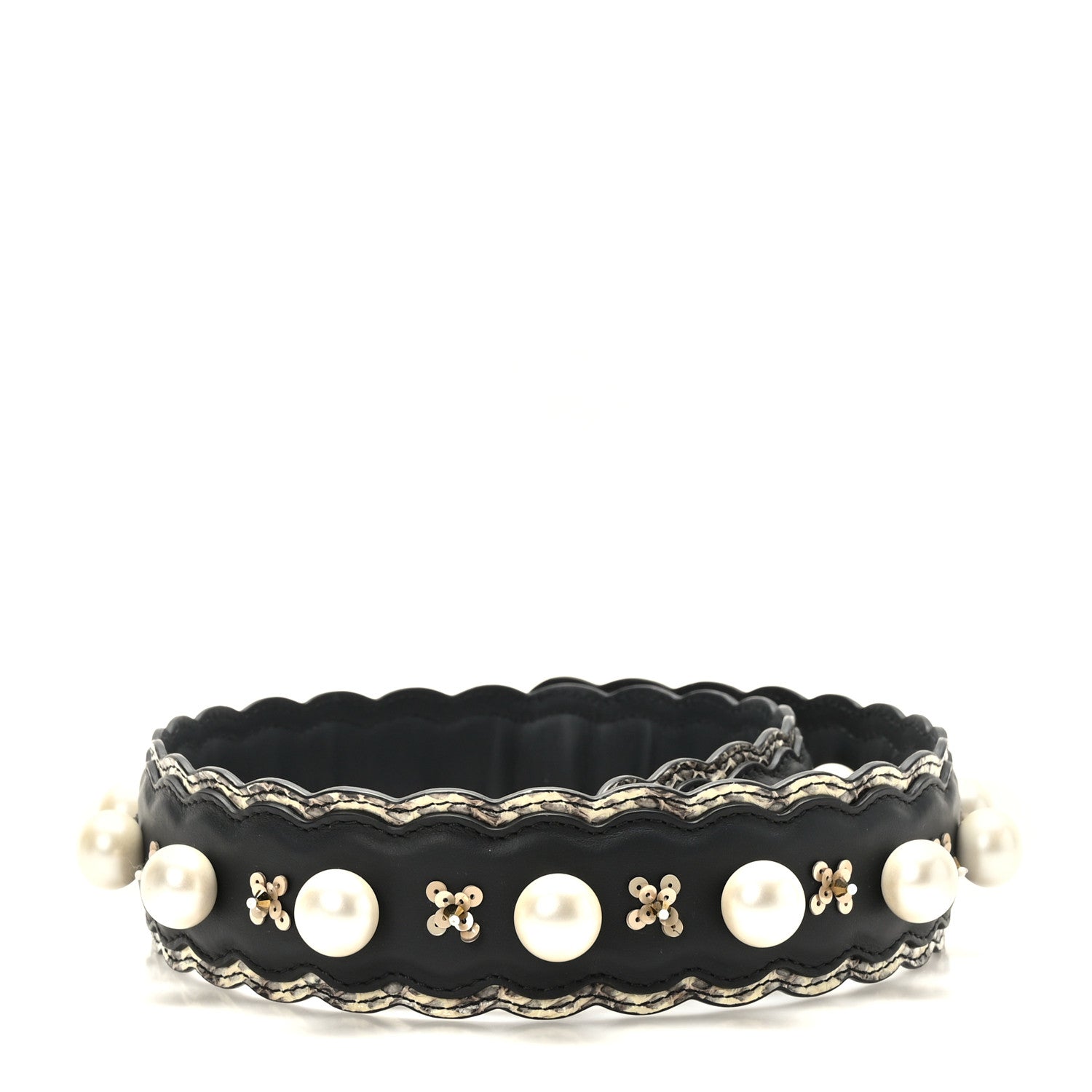 Fendi Calfskin Pearl Snakeskin Embellished Strap You Black Camelia 2 of 5