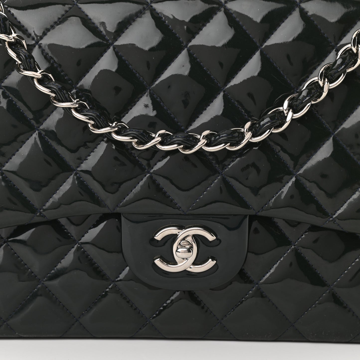 Patent Quilted Jumbo Double Flap Black