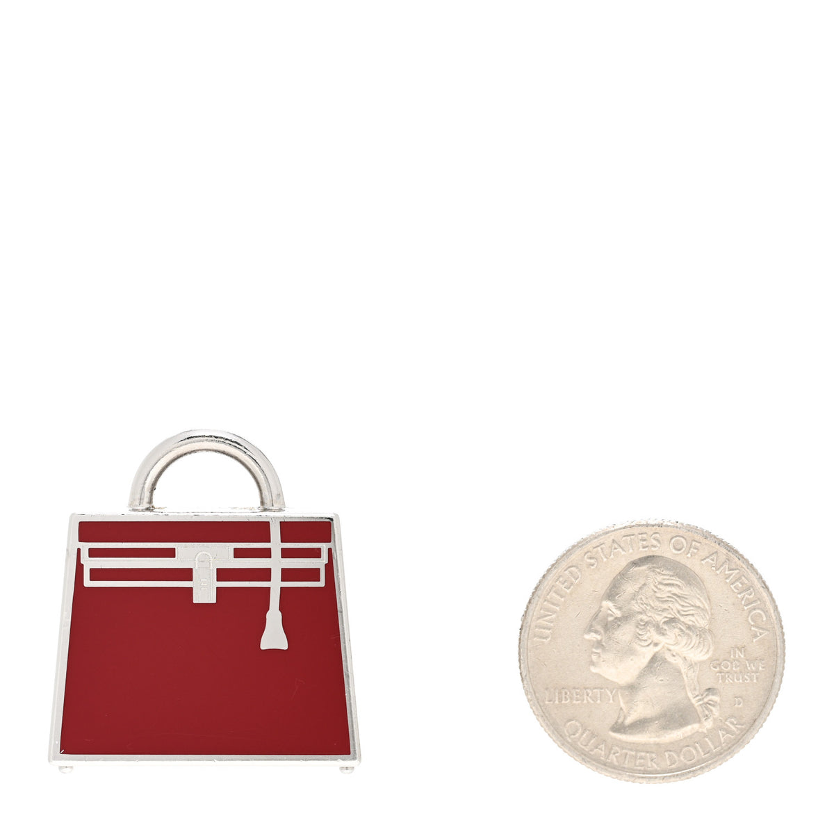 Hermes Lacquered Palladium Kelly Curiosite Charm Red 2 of 6