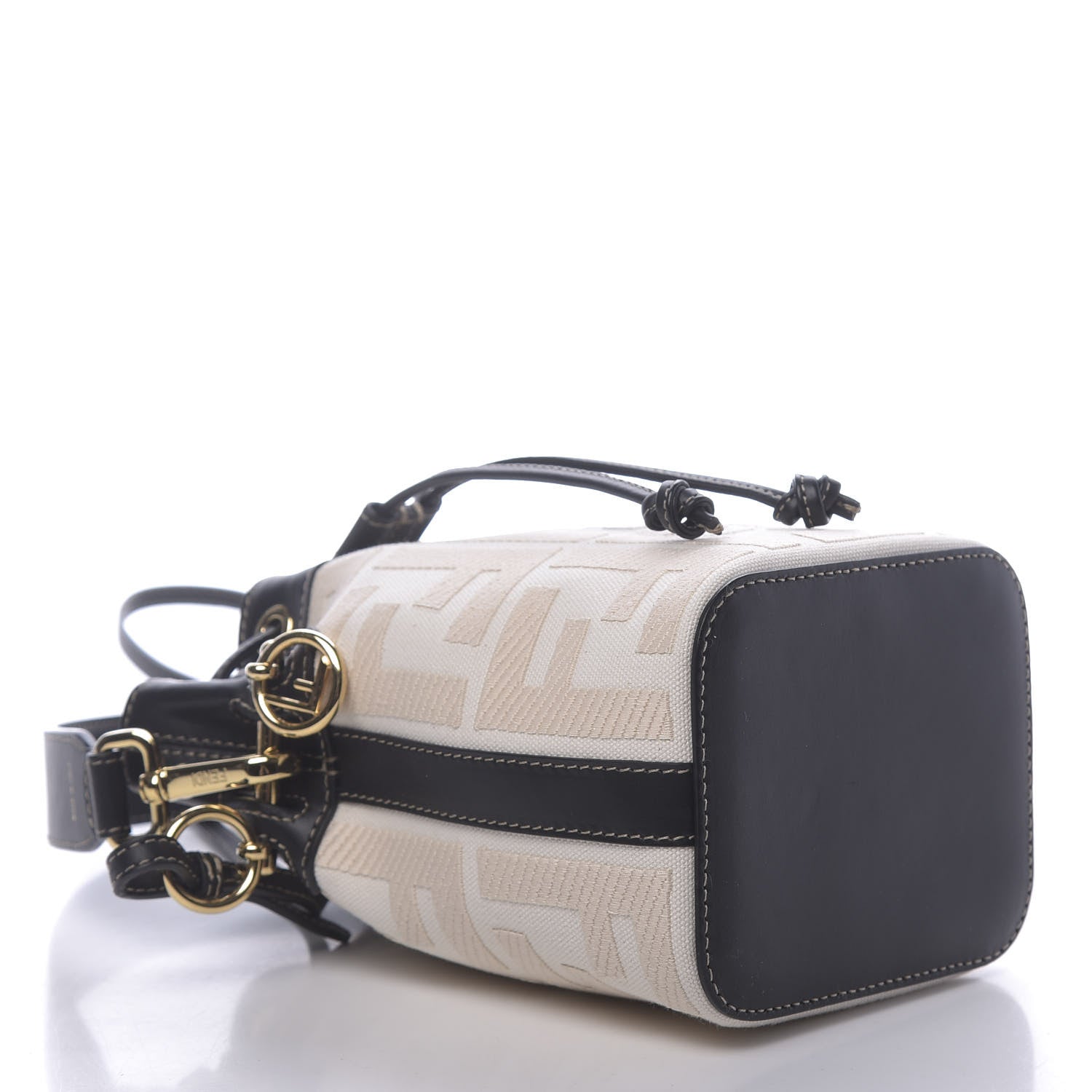 Fendi Canvas Vitello King F is Fendi FF Embroidered Mini Mon Tresor Bucket Bag Grezzo Black 5 of 11