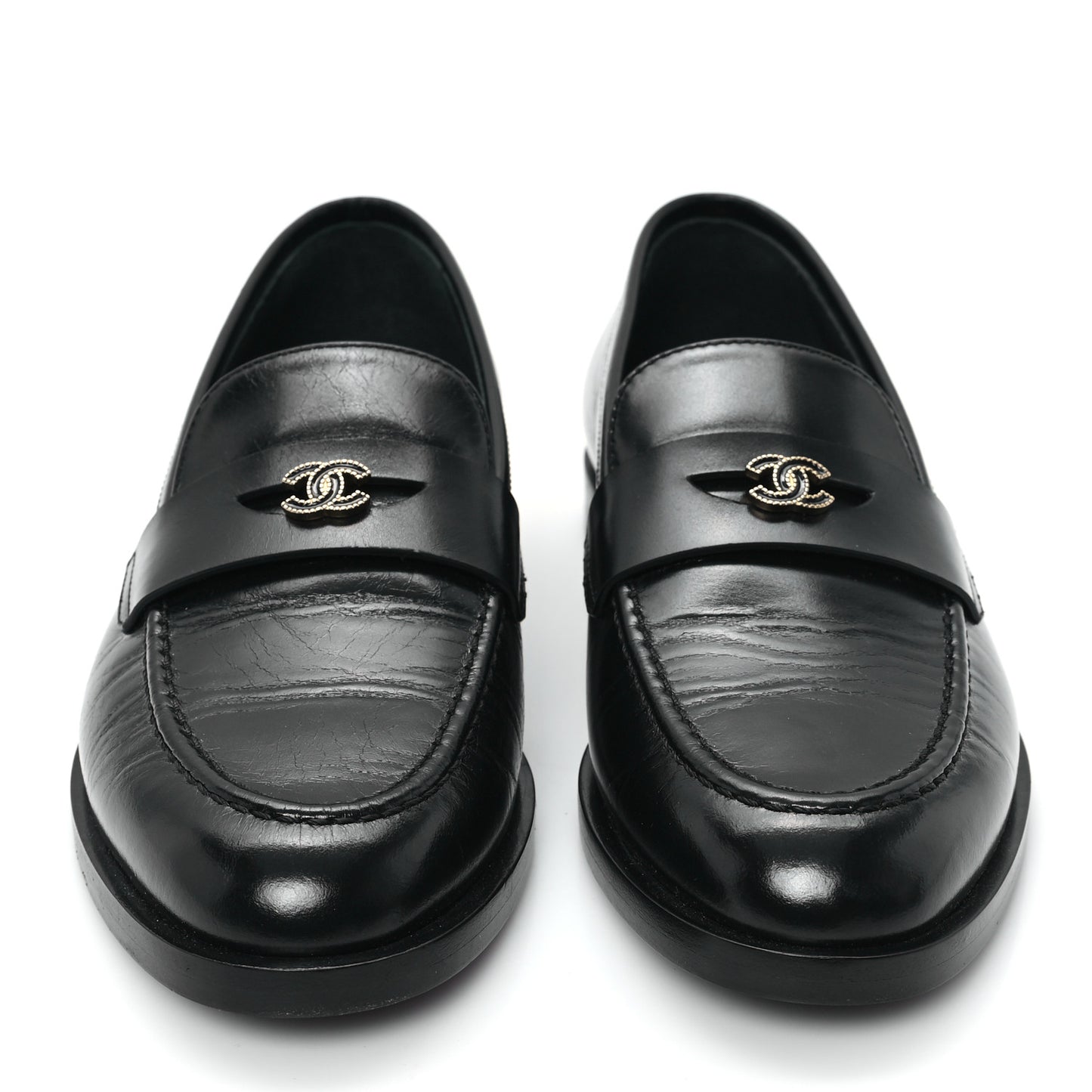Shiny Calfskin CC Moccasin Loafers 36 Black