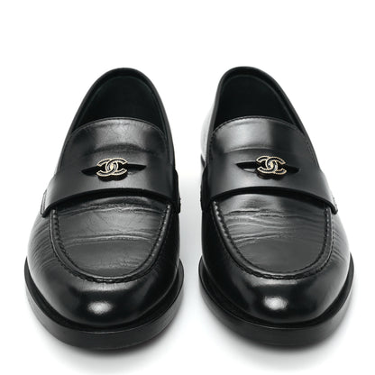 Chanel Shiny Calfskin CC Moccasin Loafers 36 Black 3 of 10