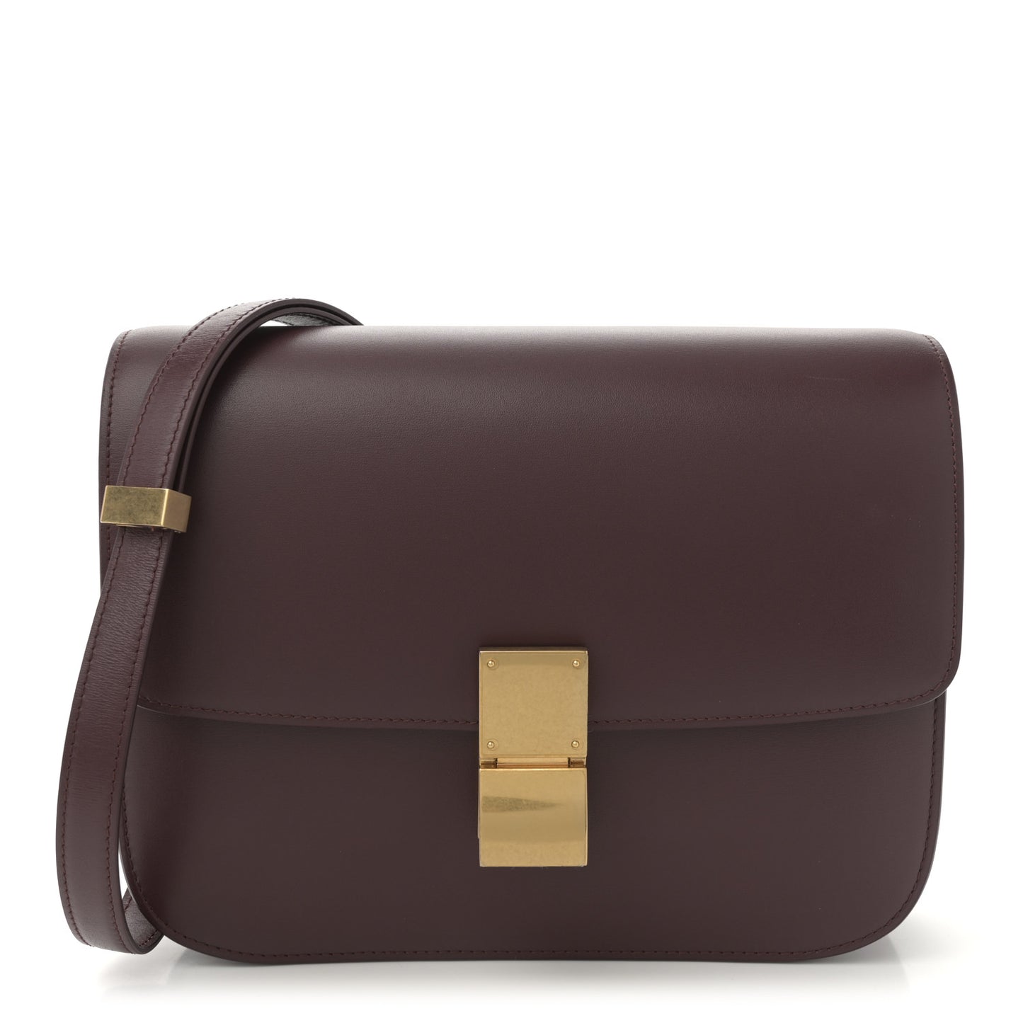 Box Calfskin Medium Classic Box Flap Bag Burgundy