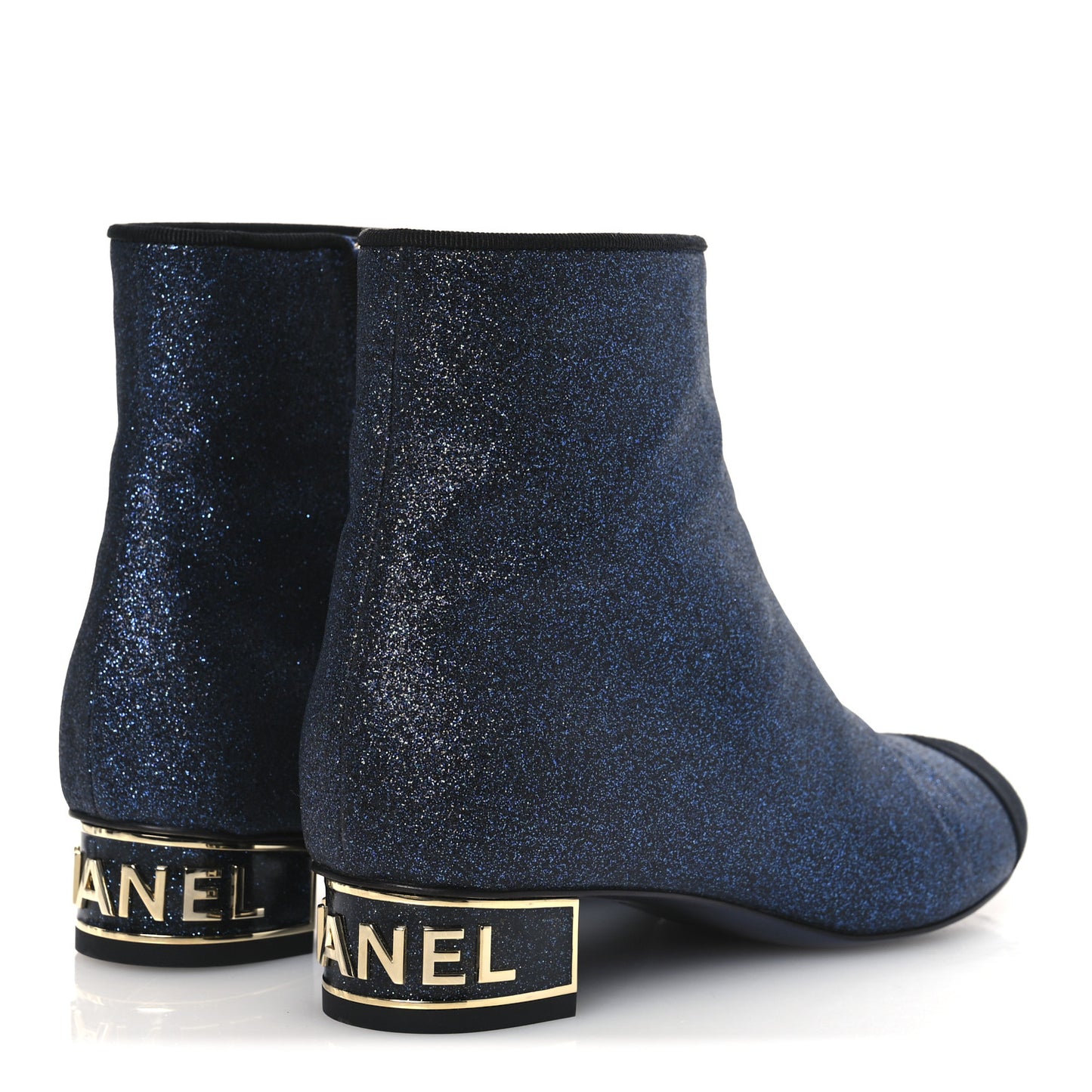 Sequin Grosgrain Cap Toe Logo Short Boots 37 Navy Black