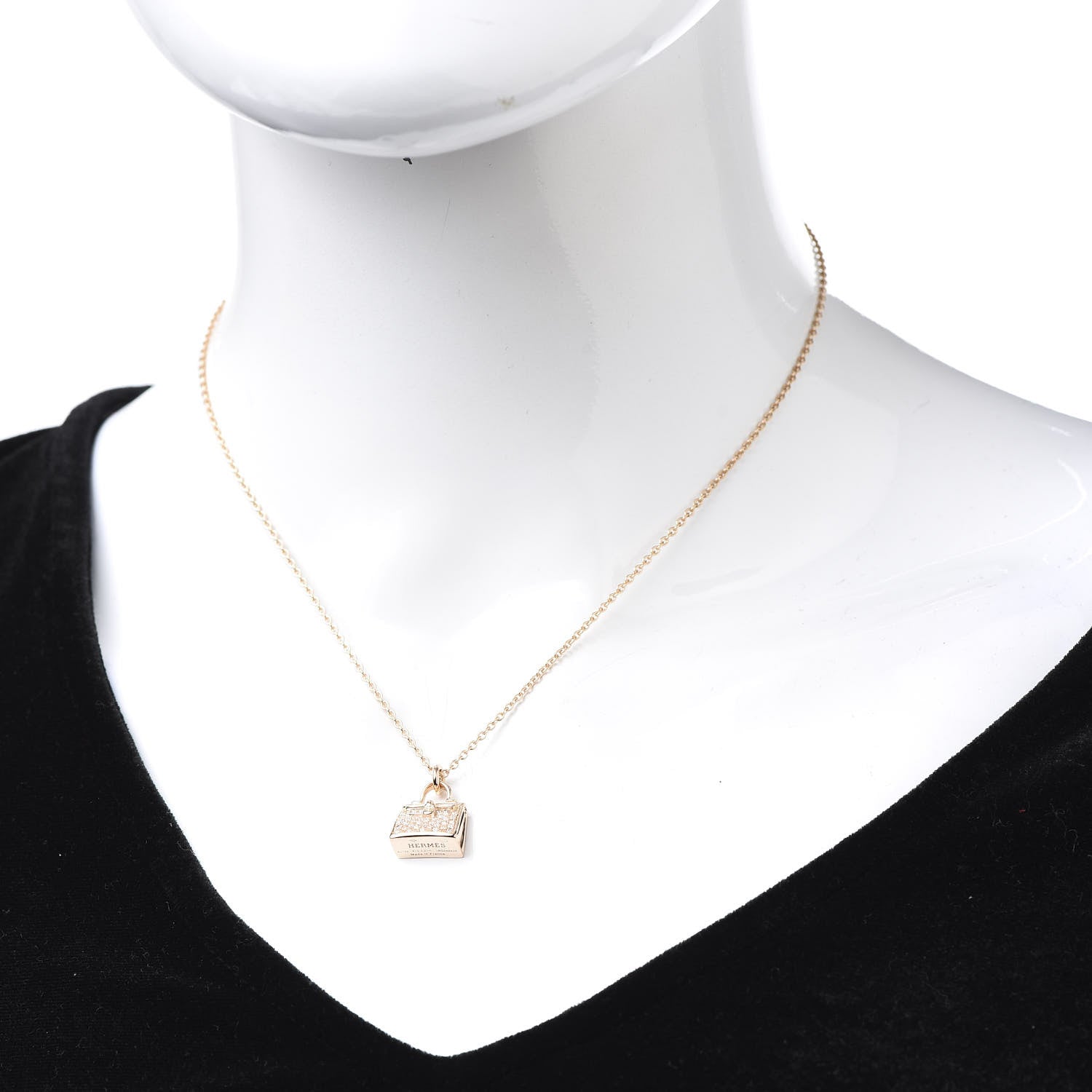 Hermes 18K Rose Gold Diamond Kelly Amulette Pendant Necklace 2 of 7