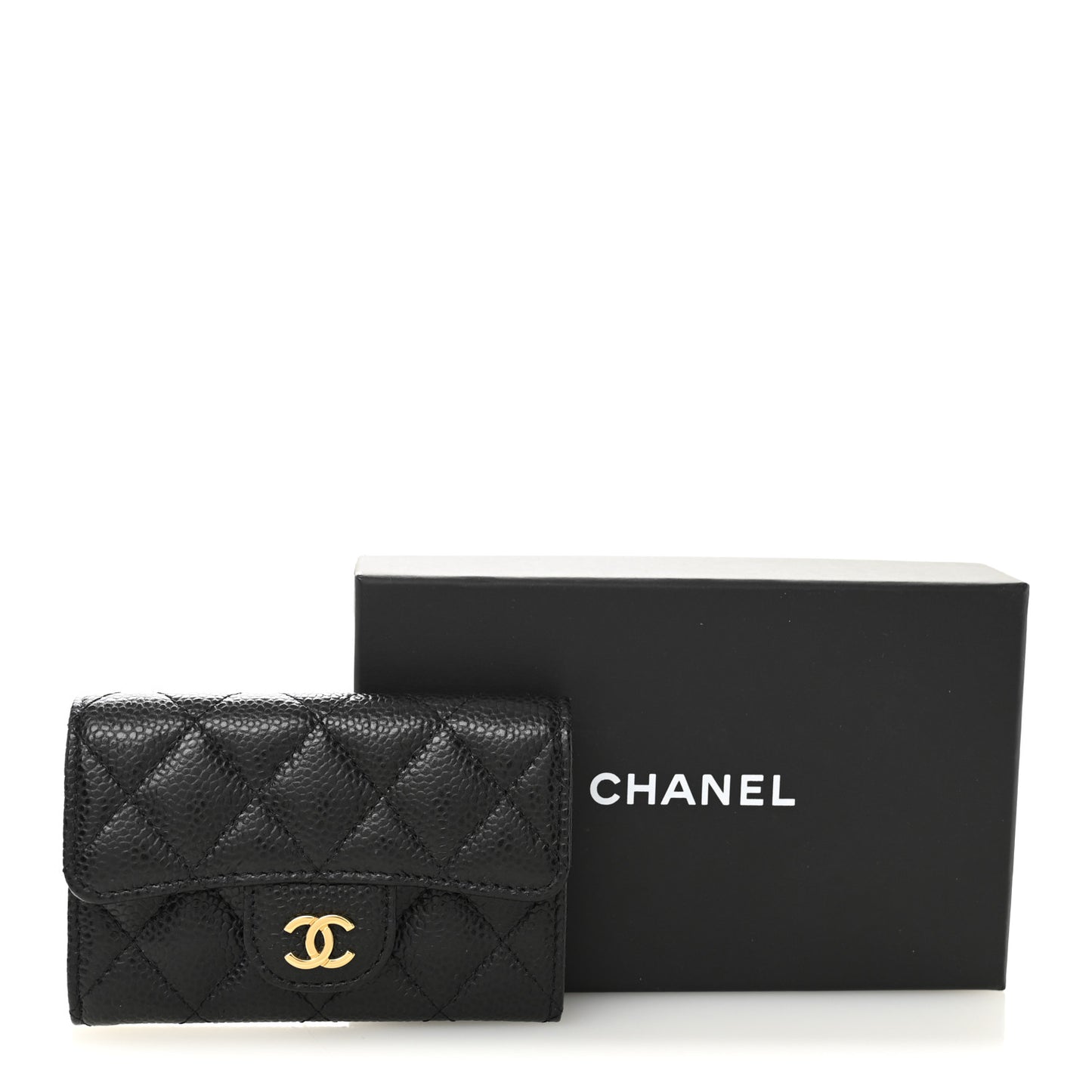 Caviar Quilted Flap Card Holder Black
