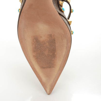 Valentino Garavani Pebbled Calfskin Turquoise Rockstud Rolling Ankle Strap 100mm Pumps 40 Cacao 8 of 8