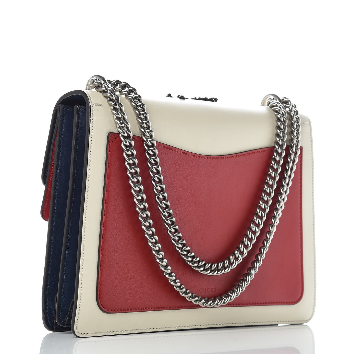 Calfskin Bee Embroidered Medium Dionysus Shoulder Bag White Blue Hibiscus Red
