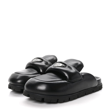 Prada Nappa Soft Padded Metal Triangle Logo Lug Sole 20mm Mules 39 Black 3 of 9