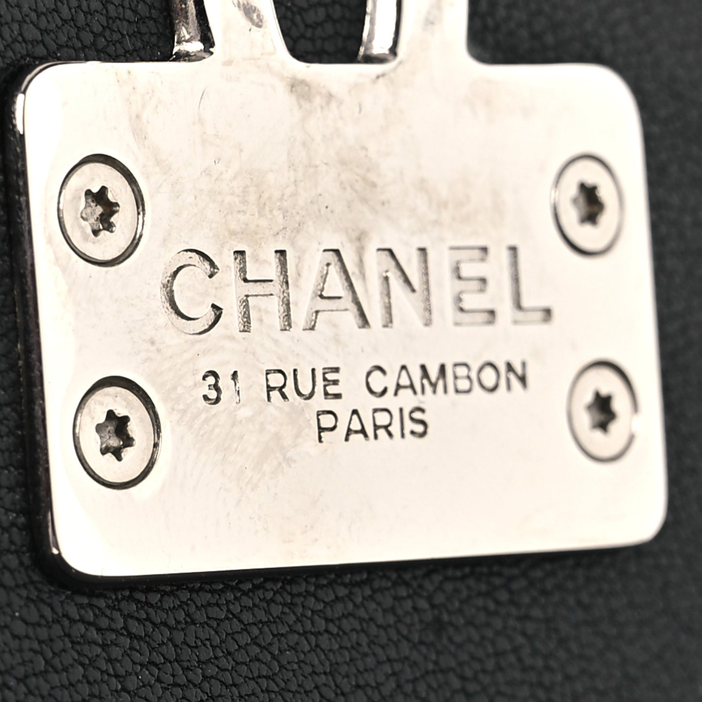 Grained Calfskin Quilted CC Box Pouch Black