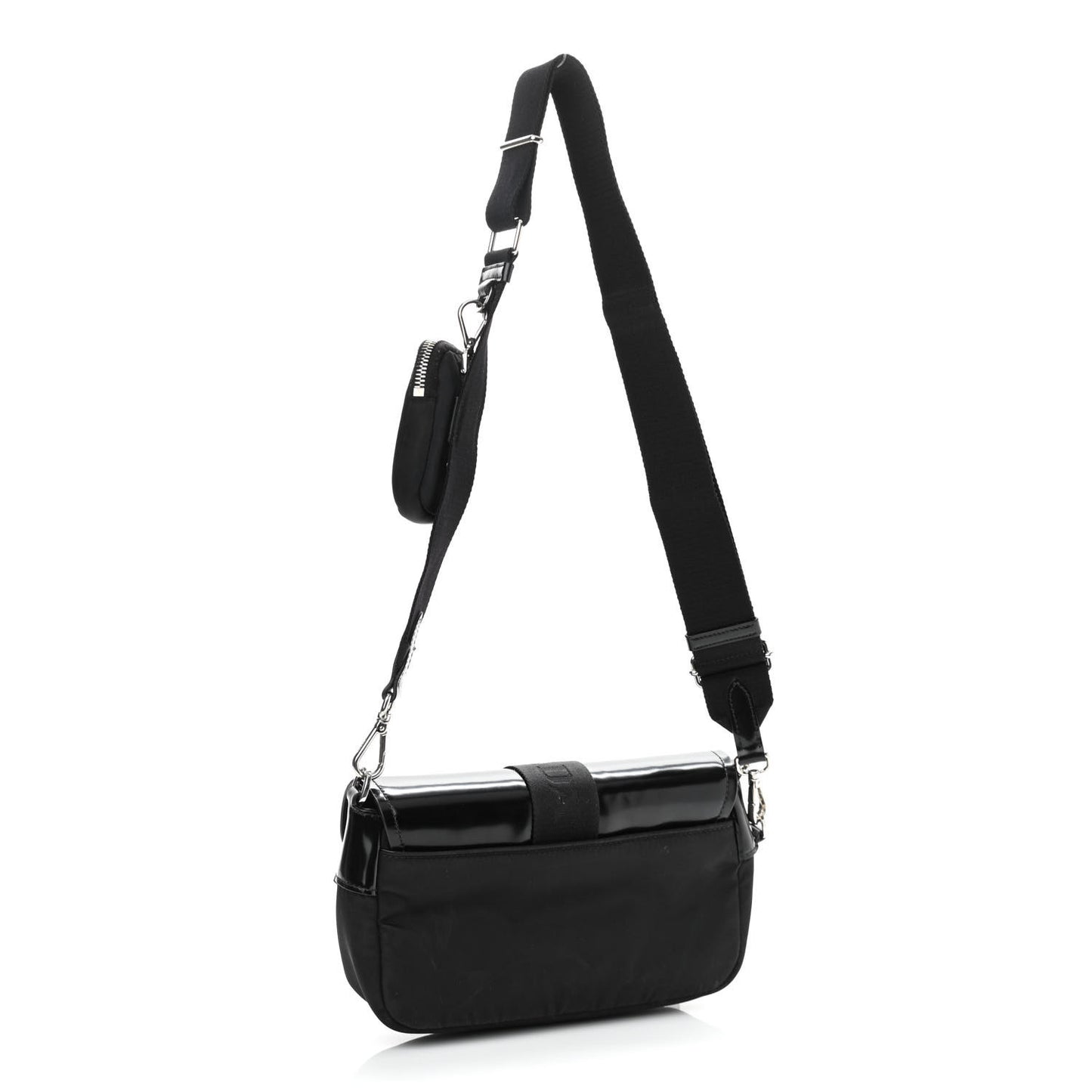 Re-Nylon Spazzolato Double Pocket Buckle Shoulder Bag Black