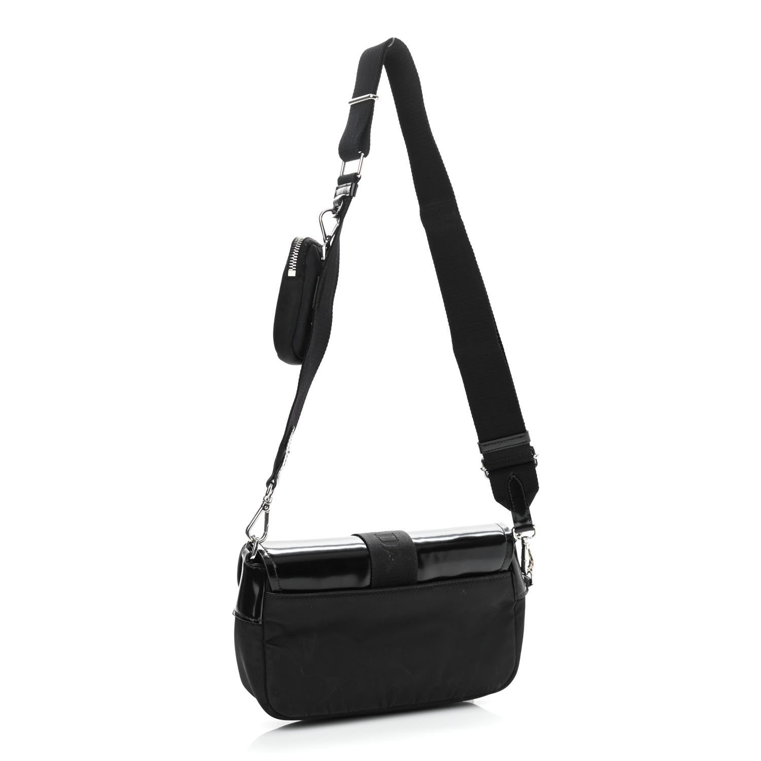 Prada Re-Nylon Spazzolato Double Pocket Buckle Shoulder Bag Black 3 of 11