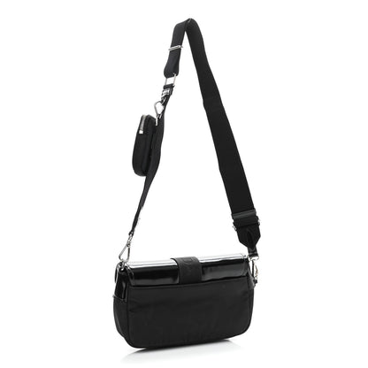 Prada Re-Nylon Spazzolato Double Pocket Buckle Shoulder Bag Black 3 of 11