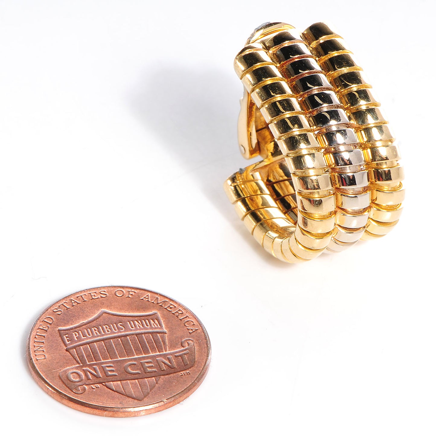 BVLGARI 18K Yellow Gold Pink Gold Tubogas Clip On Earrings