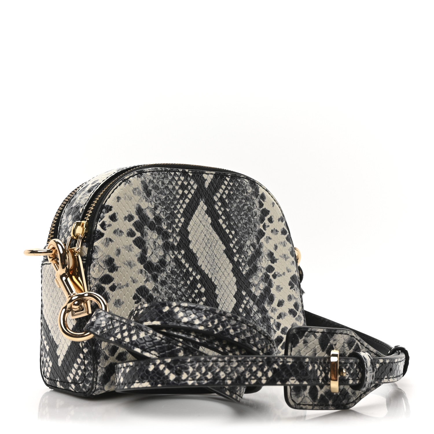 Marc Jacobs Calfskin Snakeskin Embossed Shutter Camera Crossbody Bag Black White 3 of 10