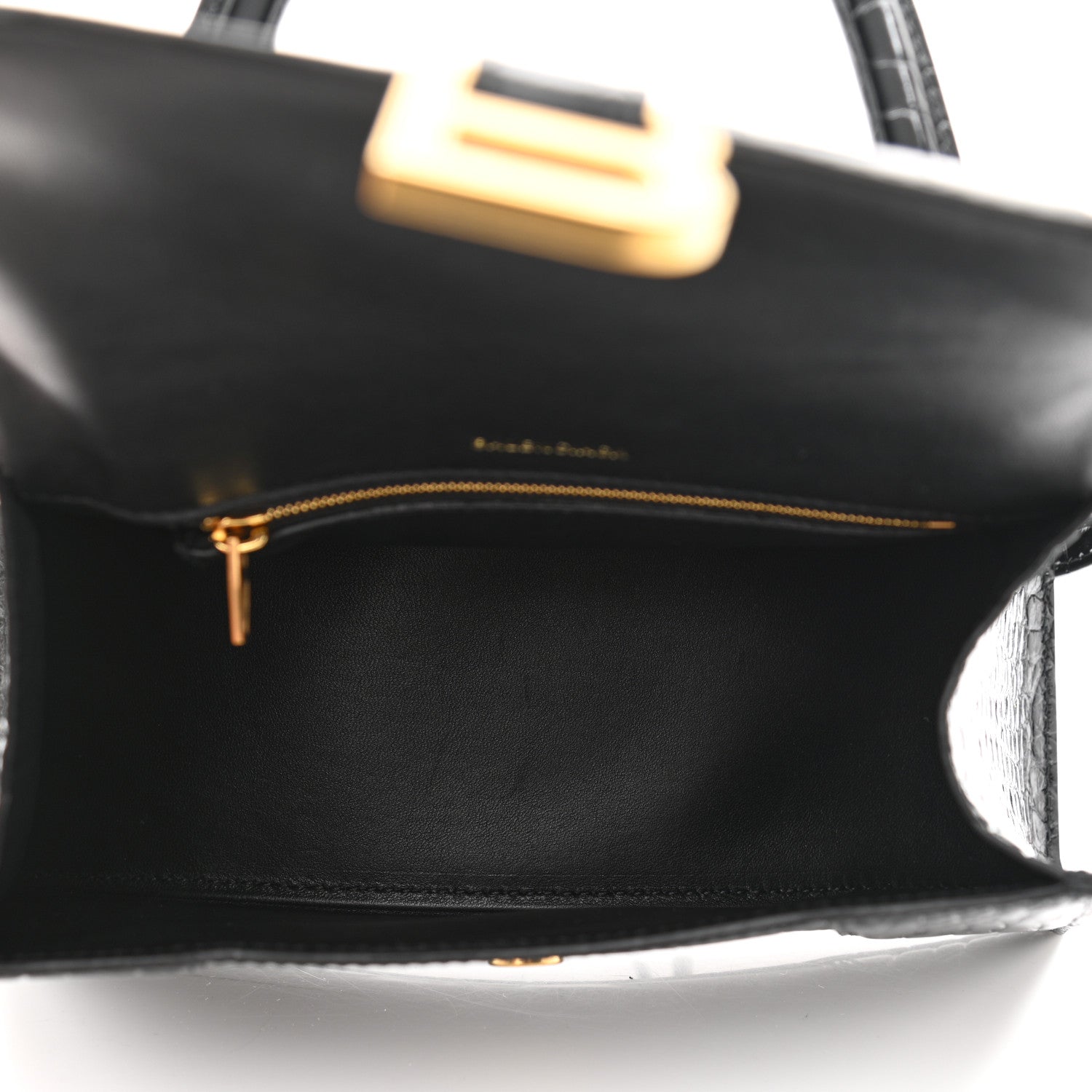 Balenciaga Shiny Calfskin Crocodile Embossed Small Hourglass Top Handle Bag Black 5 of 9