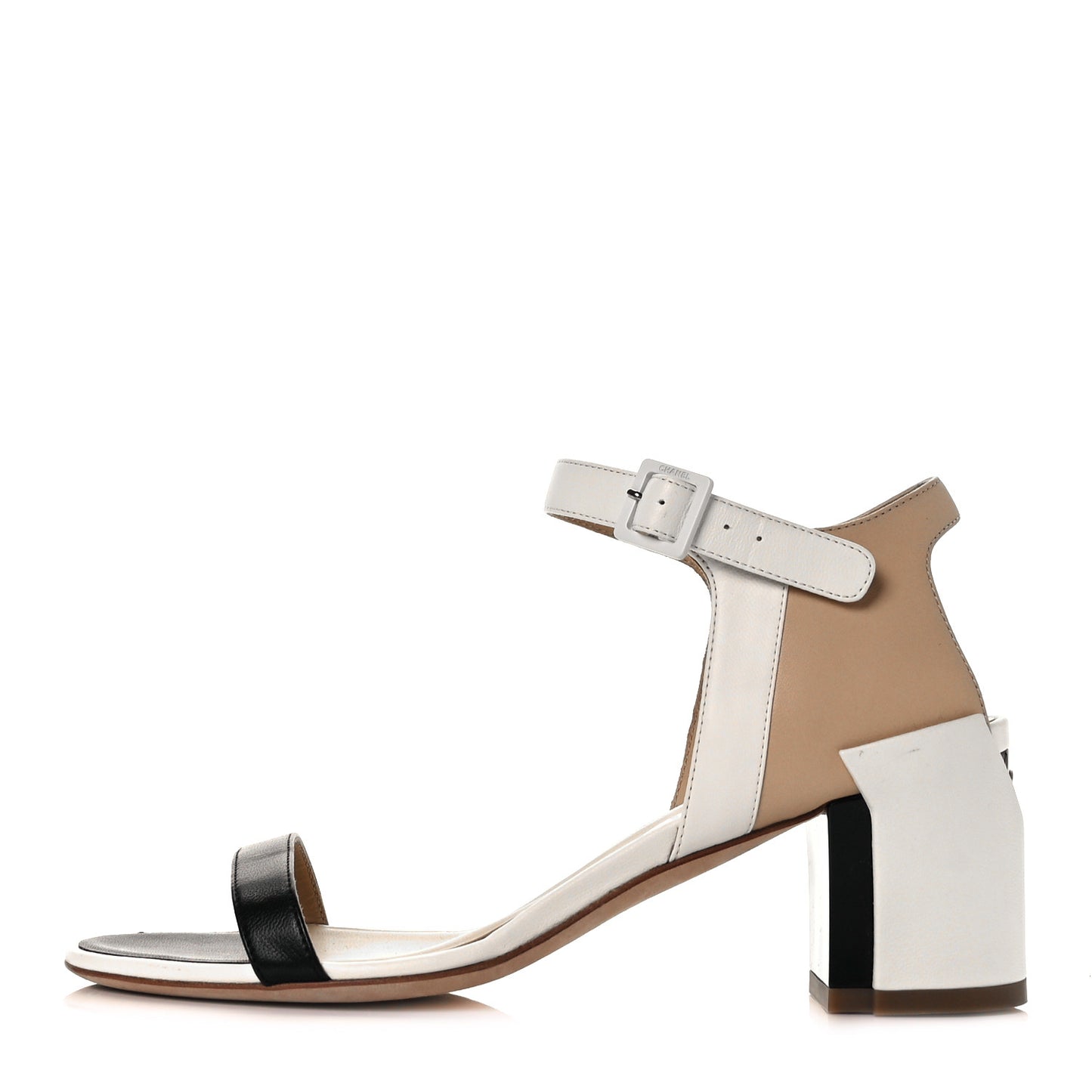 Lambskin CC Sandals 36.5 Ivory Black