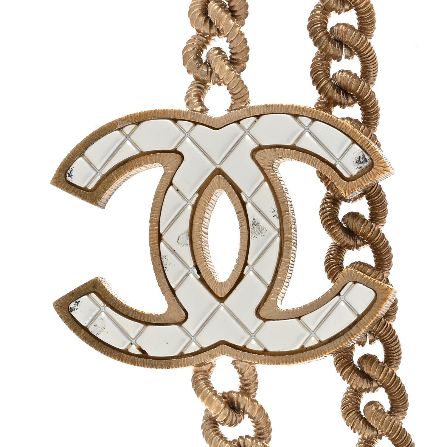 Chanel Metal Quilted CC Long Chain Necklace Gold Pearly White 4 of 7