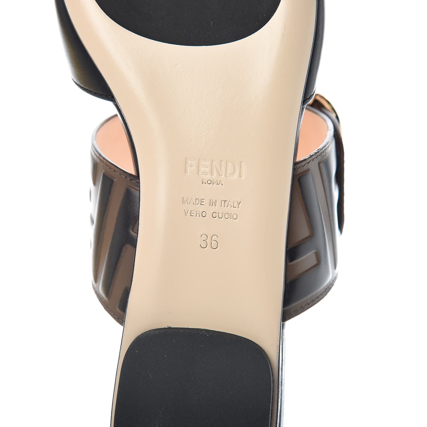 Fendi Vitello FF Embossed Buckle Flat Mules 36 Maya Black 7 of 8