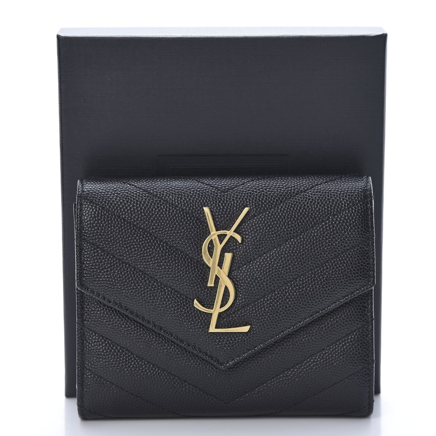 Grain De Poudre Matelasse Chevron Monogram Compact Tri Fold Wallet Black
