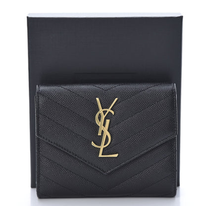 Saint Laurent Grain De Poudre Matelasse Chevron Monogram Compact Tri Fold Wallet Black 8 of 8