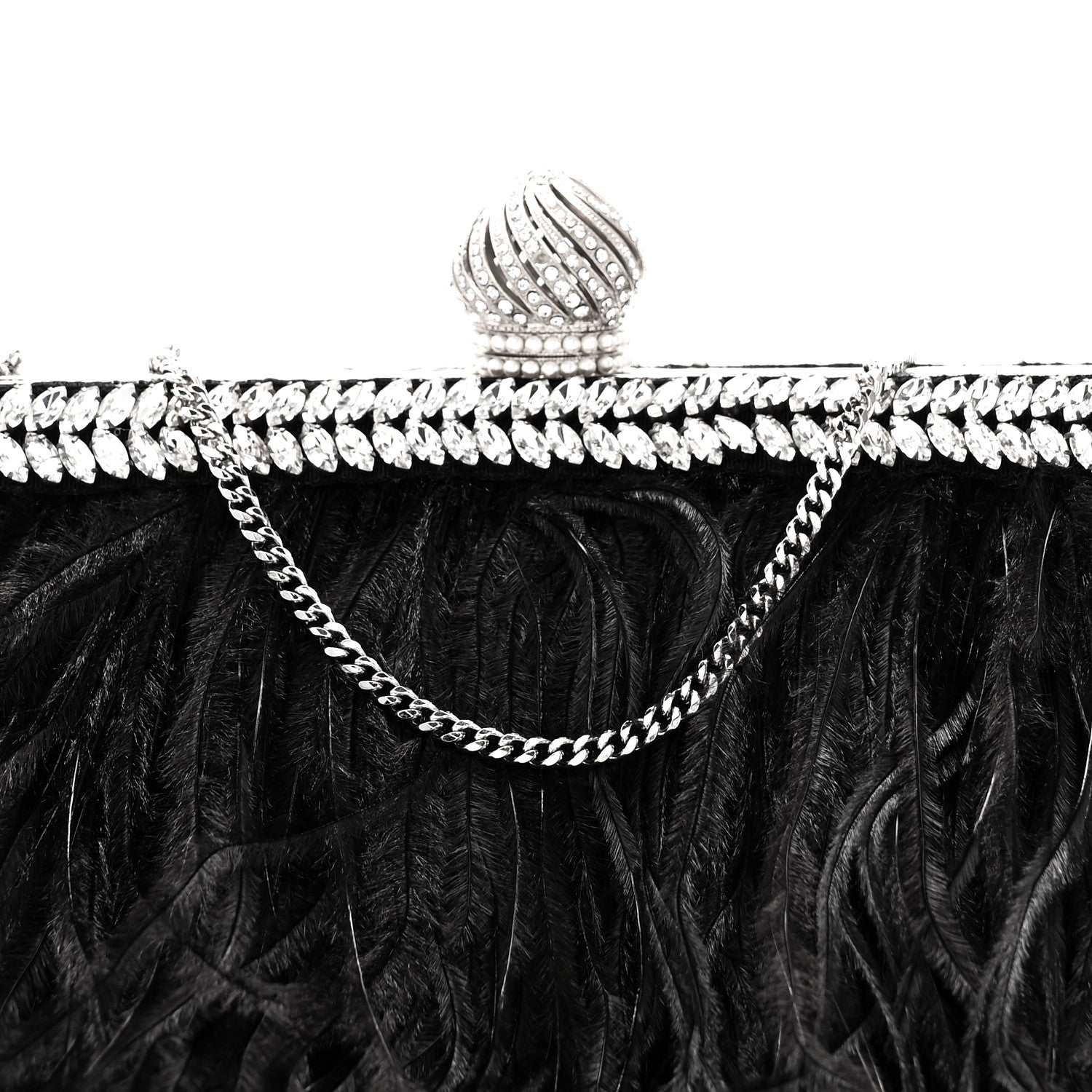 Jimmy Choo Satin Feather Crystal Embellished Celeste Clutch Black 7 of 9
