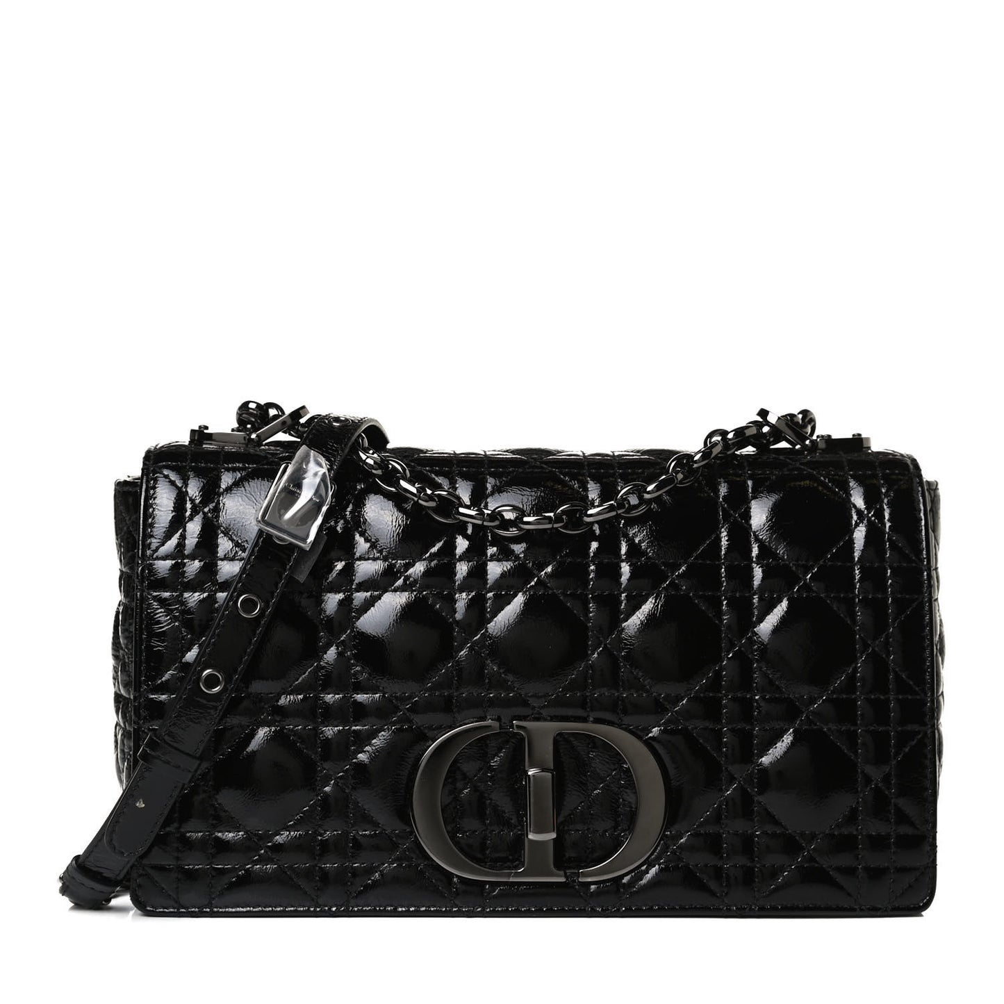 Crinkled Patent Lambskin Cannage Medium Caro Bag Black