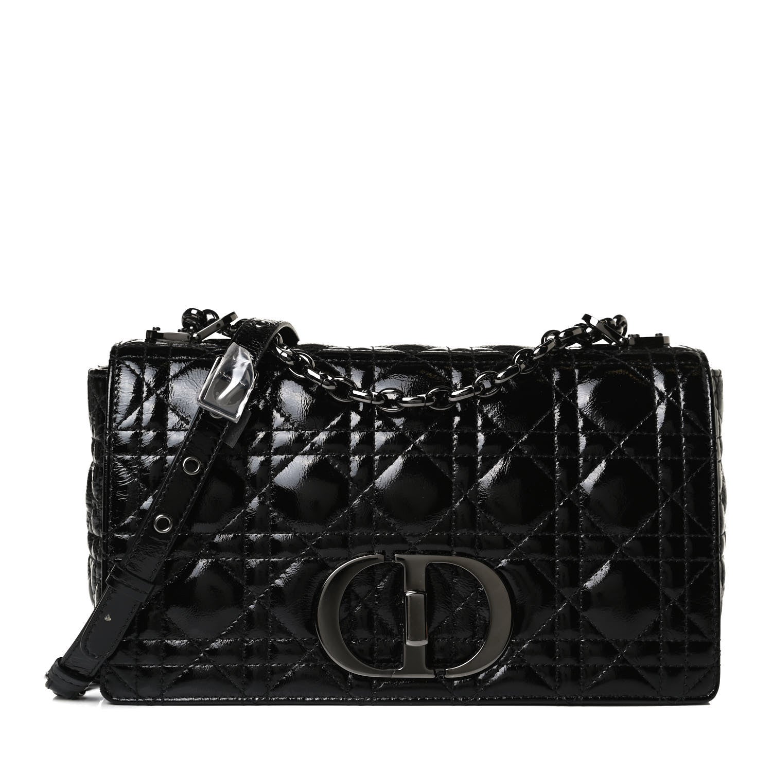 Christian Dior Crinkled Patent Lambskin Cannage Medium Caro Bag Black 1 of 16