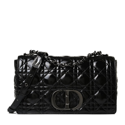Christian Dior Crinkled Patent Lambskin Cannage Medium Caro Bag Black 1 of 16