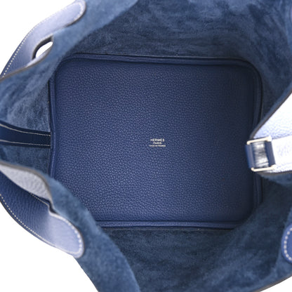 Hermes Taurillon Clemence Casaque Picotin Lock 22 MM Bleu Saphir Bleu Brighton 5 of 10