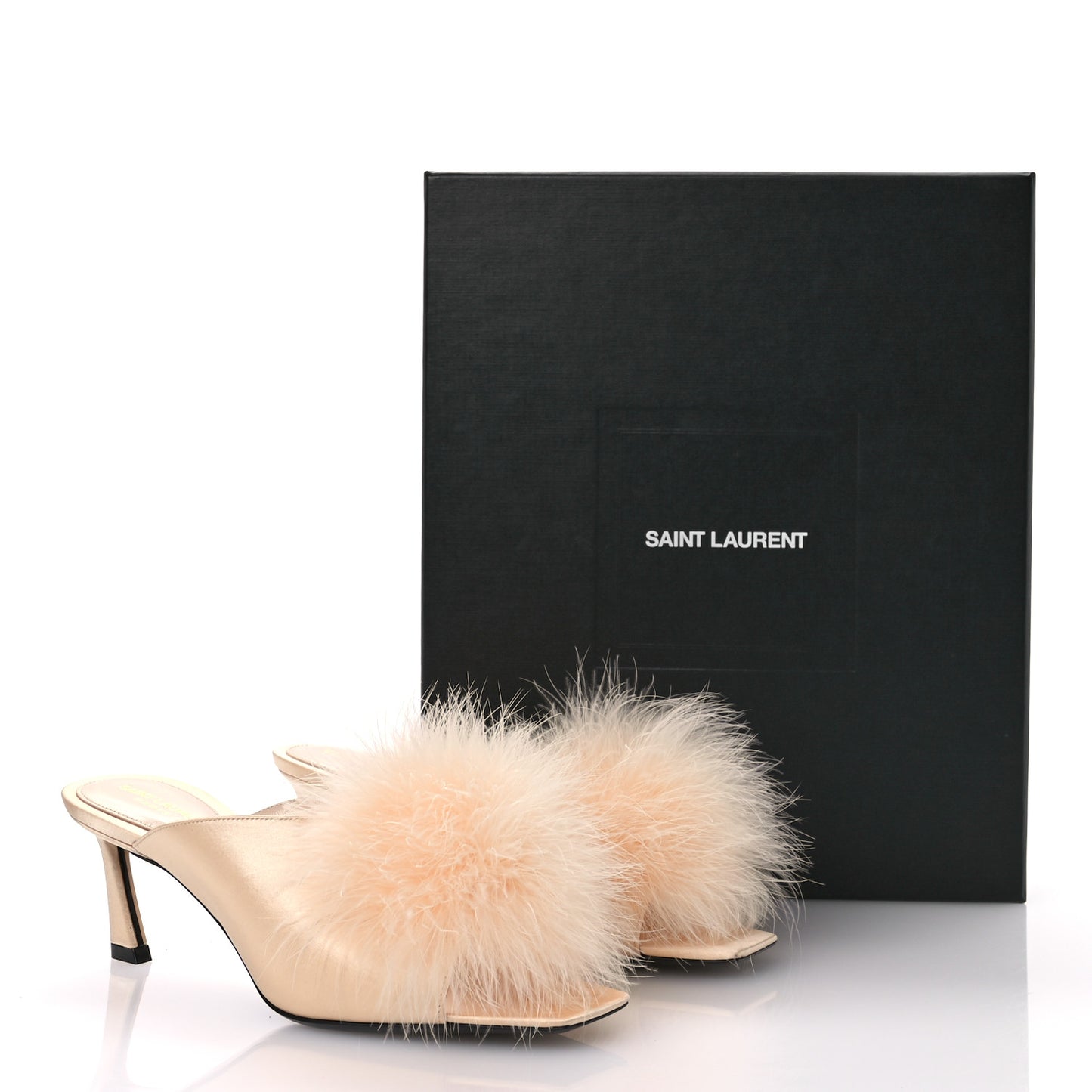 Crepe Satin Blanco 60 Feathered Mule Sandals 36 Beige