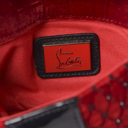 Christian Louboutin Velvet Patent Spikes Mini Sweety Charity Crossbody Bag Red Black 6 of 11