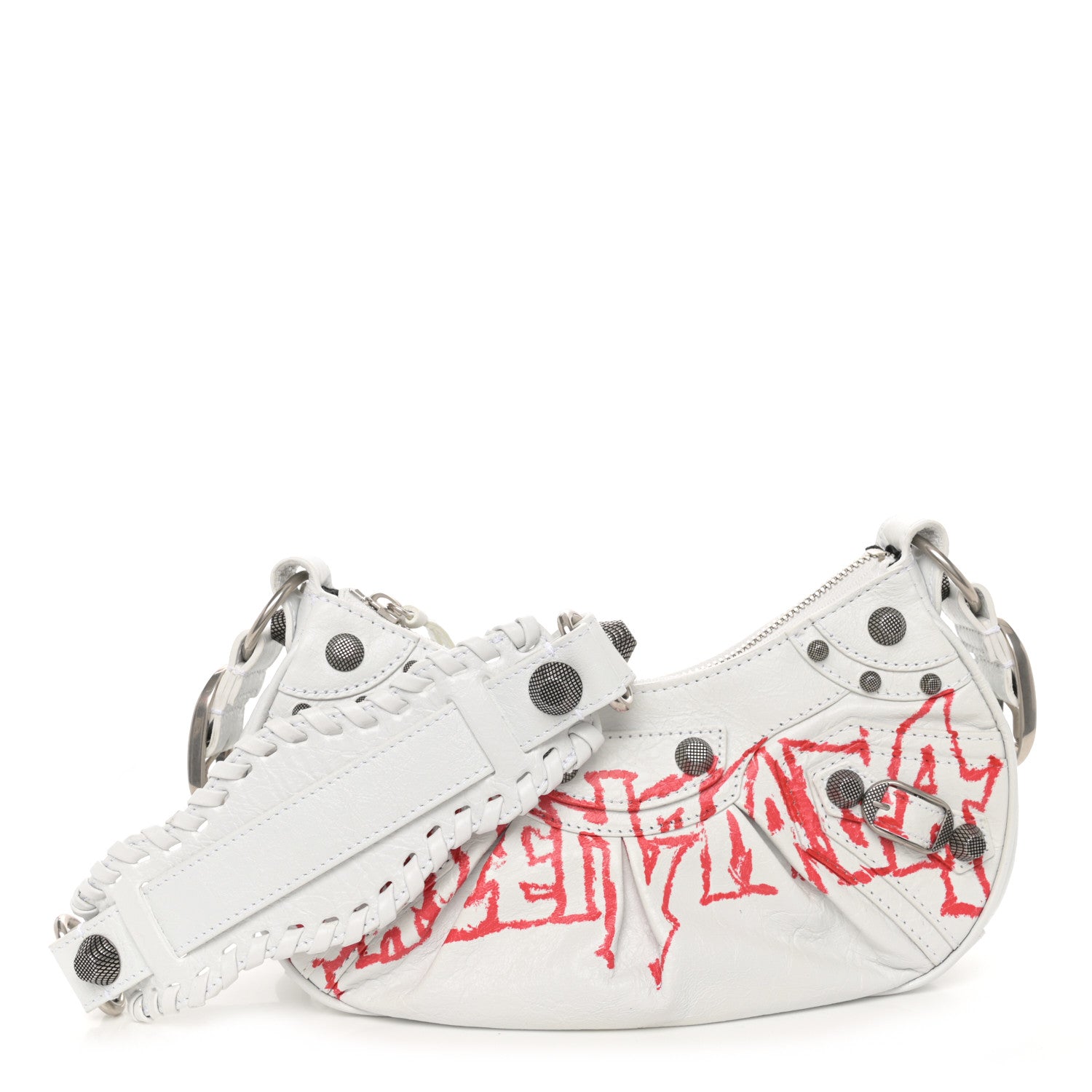 Balenciaga Agneau Arena Lunar New Year Graffiti Logo Le Cagole Shoulder Bag XS Optic White 1 of 11