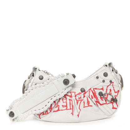 Balenciaga Agneau Arena Lunar New Year Graffiti Logo Le Cagole Shoulder Bag XS Optic White 1 of 11