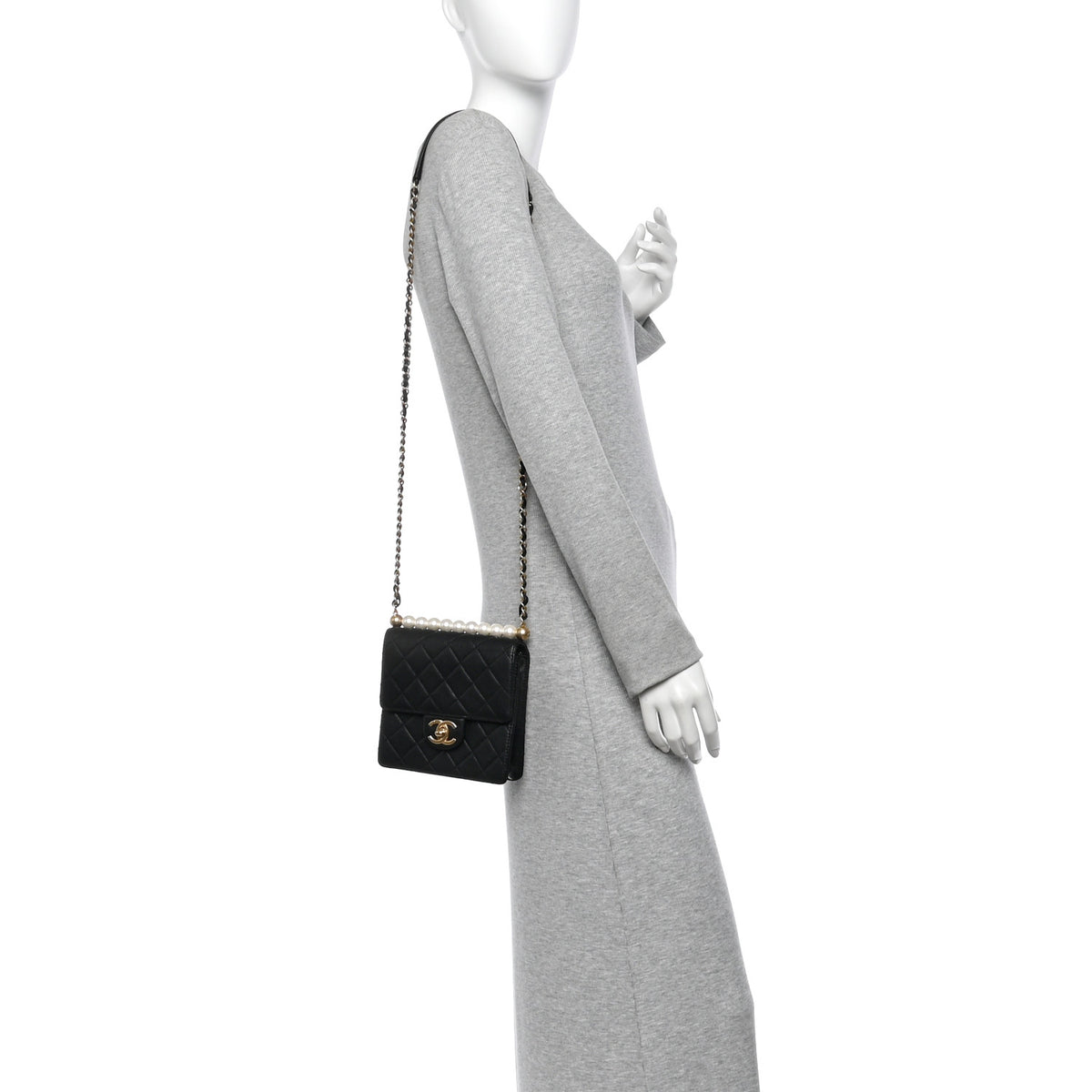 Goatskin Quilted Chic Pearls Flap Black