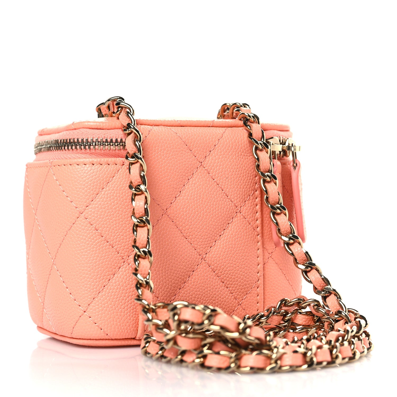 Chanel Caviar Quilted Mini Vanity Case With Chain Light Orange 3 of 9