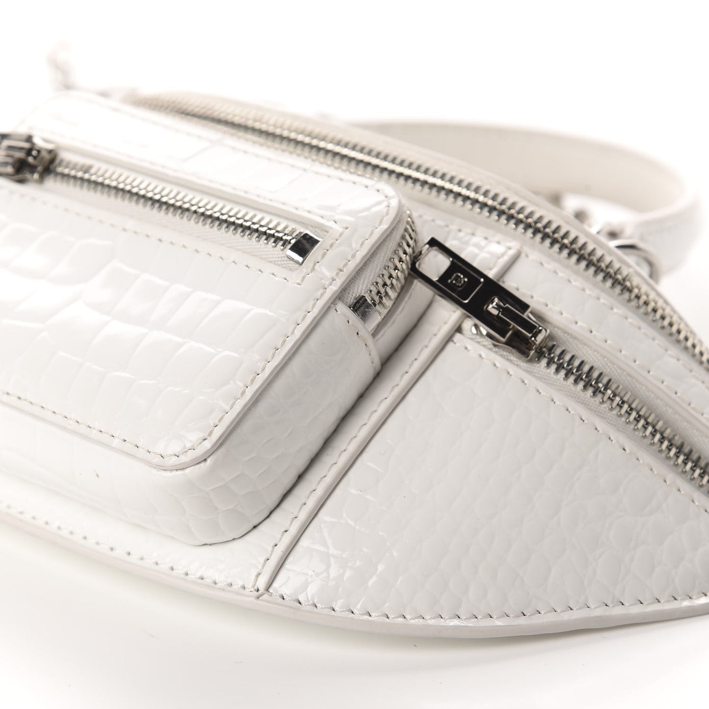 Crocodile Embossed Patent Mini Top Handle Attica Belt Bag White